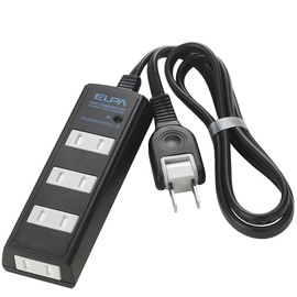ELPA WBT-4020SBN(BK) Cord Tap, Lightning Guard, Outlet, Extension Cord, Lightning Resistant, 4 Sockets, 6.6 ft (2 m), Black, Swing Plug