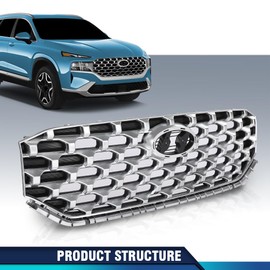 PIT66 Front Upper Grille Assembly Chrome Compatible with Hyundai Santa Fe 2021 2022