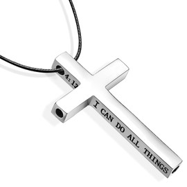 COTATI Cross Breathing Necklace for Anxiety Relief - Stainless Steel Mindfulness Pendant, Meditation Jewelry & Faith Inspired Gift for Stress Relief (Silver- 4:13)
