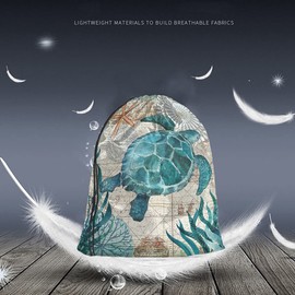Beabes Sea Turtle Drawstring Bags Backpack Bag Mediterranea Style Sea Theme Outdoor Beach Coastal Animal Sea Fish Sport Gym Sack Drawstring Bag String Bag Yoga Bag for Men Women