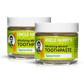 Uncle Harry's Natural & Fluoride-free Remineralizing Toothpaste - Freshens Breath & Strengthens Enamel - Spearmint (2 pack, 3 oz. jar)