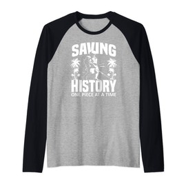 Saving History Metal Detector Beach Combing Raglan Baseball Tee