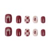 Wedding 24 Pieces Claret Short Chess Love False Nail Pearl