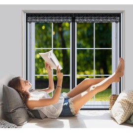 Ventana de pantalla magnética malla,cortinas mosquiteras para Ventana,Mosquiteras autoadhesivas sin perforaciones,malla ultrafina transpirable,para salón,balcón,pasillo (Negro, 120x150cm)