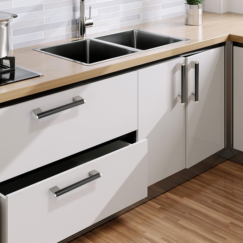 Fulgente Euro Cabinet Handles Flat Black 10 Pack, Hole Spacing: