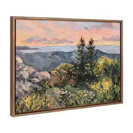 Kate and Laurel Sylvie Maine Sunrise Framed Canvas Wall Art by Emily Kenney, 23x33 Gold, Mountain Ocean Nature Landscape Art for Wall