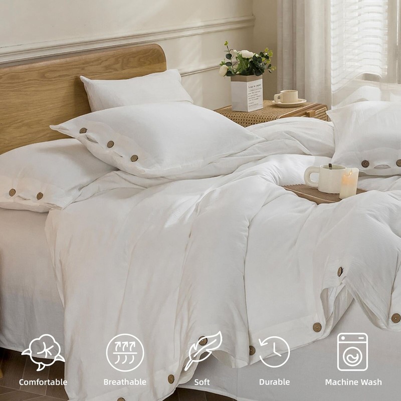 JELLYMONI White Duvet Cover Queen Size - 100% Washed Cotton