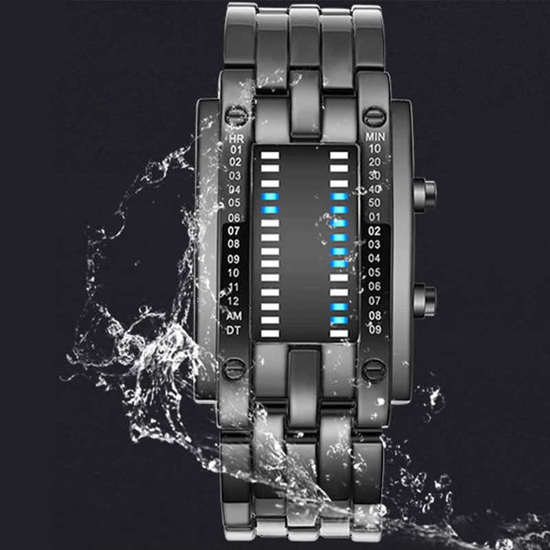Binary Matrix Blue LED Digital Watch Wear-resistant Fashionable Binary LED