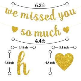 Maicaiffe We Missed You So Much Banner - Welcome Back Party Decor - Welcome Home - Retirement Graduation Party Decorations, Gold Glitter