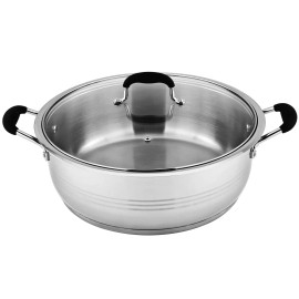 MEGA COOK 12 QT Stainless Steel 18/10 Induction Low Pot With Silicon Handle