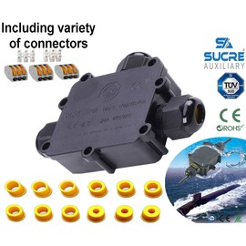 Sucre Auxiliary ® 24A 450V 3 Way T Shape IP68 Waterproof Electrical Cable Wire Connector Junction Box UK (4-14mm)