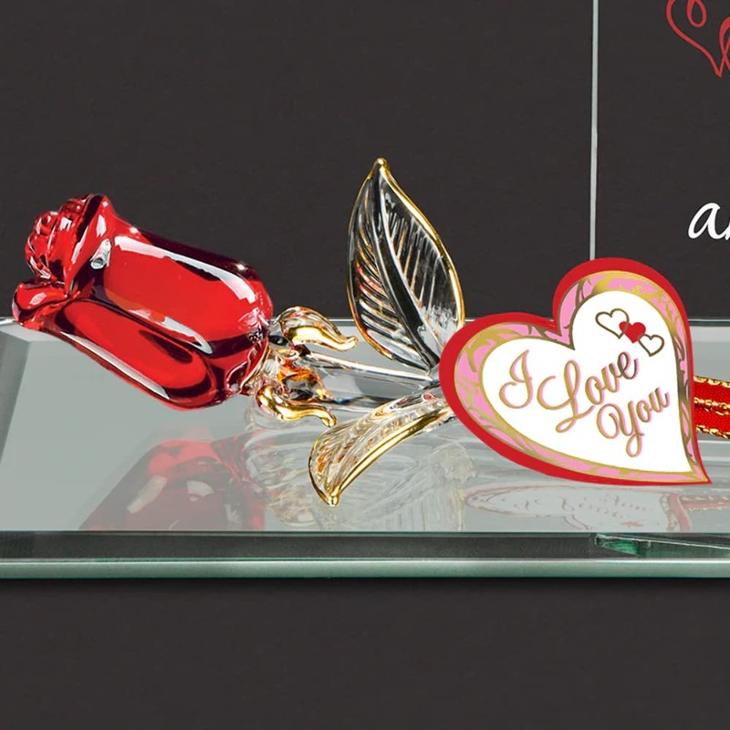 Glass Baron Handcrafted Red Rose I Love You Figurine Accented