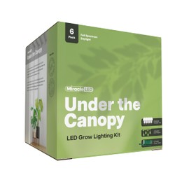 Miracle LED Under The Canopy Indoor Grow Light Kit - Double Plant Yield - Absolute Daylight Full Spectrum 150W Replacement Grow Bulbs & 4-Socket Corded Fixture with SproutMatic Timer (6-Pack)