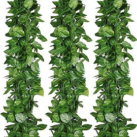 ELINSON 84 feet Artificial Vines Greenery Garland Fake Hanging Leaves Faux Foliage Plants for Wedding Party Garden Home Kitchen Office Wall Decorations (Scindapsus/12 Strands)