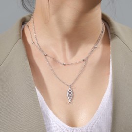 UNIFT Jesus Fish Necklace For Women Girls Stainless Steel Christian Faith Symbol Jesus Fish Pendant Necklace Religious Jewelry Inspirational Gift (silver 1)