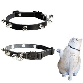 Collar de gato con pinchos y campanas, collar protector de cuero genuino de liberación rápida para gatito, tachuelas y pinchos estilo punk ajustable para niñas, niños, gatitos, conejito pequeño