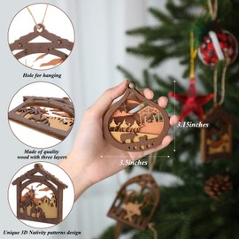 12 Pieces Wooden Christmas Ornaments Nativity Scene Ornaments Jesus Xmas Tree Hanging Christian Religion Bible Winter Holiday 3D Indoor Outdoor Decoration Nativity Scene Keepsake