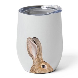 Funny Curious Sandy Flemish Giant Rabbit Peeking Look Out Wine Tumbler 12oz Stainless Steel Vacuum Insulated Cup With Lid - Gifts for Rabbit Lovers