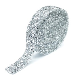 Dowarm - Rollo de cinta de diamantes de imitación, 3 yardas, envoltura de malla de resplandor, ribete de costura para decoración de bodas (plata, 2 cm / 0.8 pulgadas de ancho)