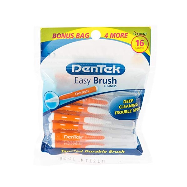 DenTek Easy Brush Interdental Brushes, ISO2/0.5mm for removing food and plaque between teeth, (Color may vary ) , 16 Count ( Pack of 1),