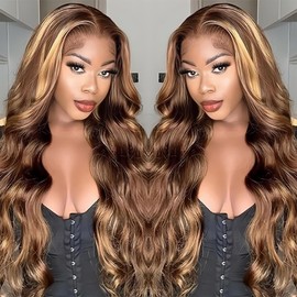 Honey Blonde Lace Front Wigs Human Hair Pre Plucked with Natural Hairline 13x4 Glueless Wigs Human Hair 180% Density 4/27 Highlight Body Wave Lace Frontal Wigs 18 Inch