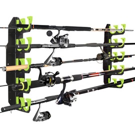 Hikeen Fishing Rod Holders, Fishing Pole Holders for Garage, Wall or Ceiling Mounted Fishing Rod Rack Holds 10 Rods - Style: Green 1 pack