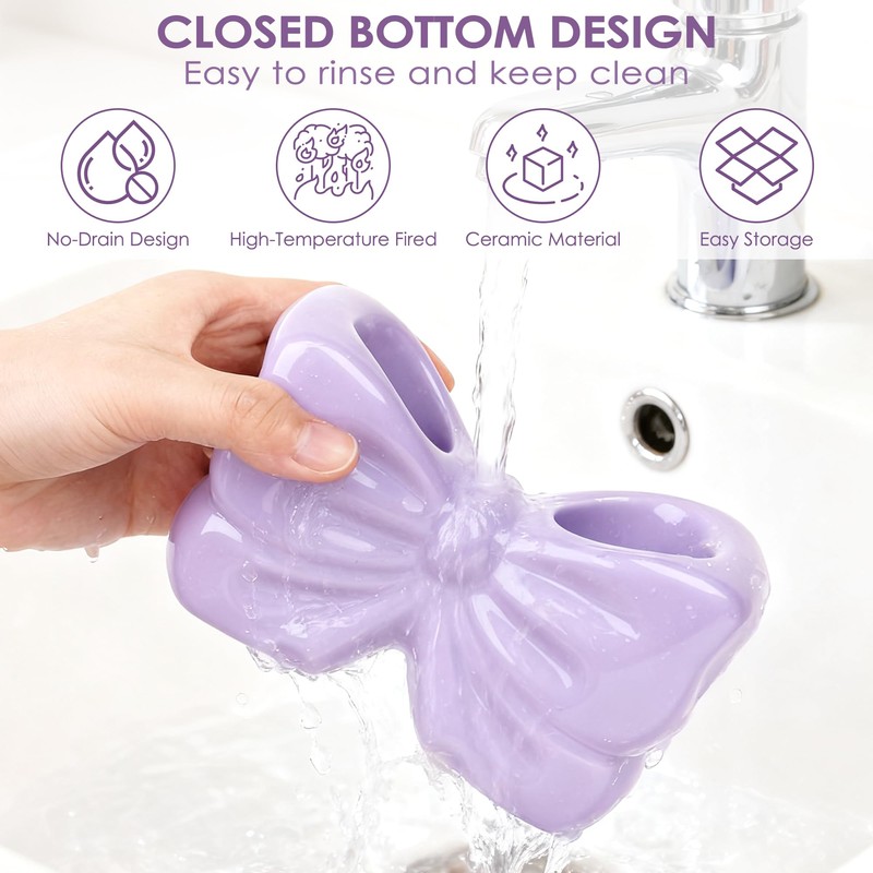 Biiange Bow Electric Toothbrush Holder, Ceramic Cute Toothpaste Holder, Bathroom