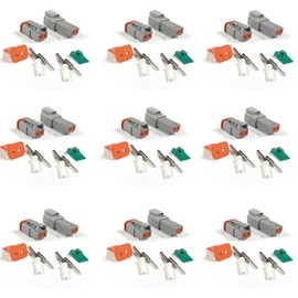 DT 2 Pin Connector 9 Set, 2 Pin Gray Waterproof Electrical Wire Connector Male and Female Way DT04-2P DT06-2S Contacts and Sealing Plugs for Car Truck Boat Motorcycle Trike Caravan