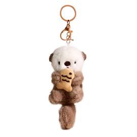 Plush Keychain Otter Charm for Women Teens & Animal Lovers | for Handbags Purses Backpacks & Car Keys | Birthday Gift (Grey)