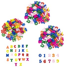Pack of 300 Wooden Letter Embellishments Coloured Wooden Numbers Wood for Sewing and Crafts DIY Creative for Christmas, Party, Wall Decoration, Scrapbooking (Alphabet and Number Letters Made of Wood)