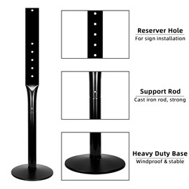 INNOVSIGN Heavy Duty Sign Base Cast Iron Sign Post with 12" Diameter Bottom Round Base, 48" Movable Sign Stand for Hanging Signs