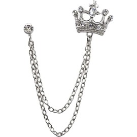 Plus Nao Lapel Pin, Unisex, Pin Brooch, Pin Batch, Crown, Chain, Rhinestone, Fashionable, Silver