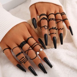 XBFOCNH Pack of 22 Vintage Black Knuckle Rings Set Boho Butterfly Snake Finger Rings for Women and Girls Silver Midi Rings
