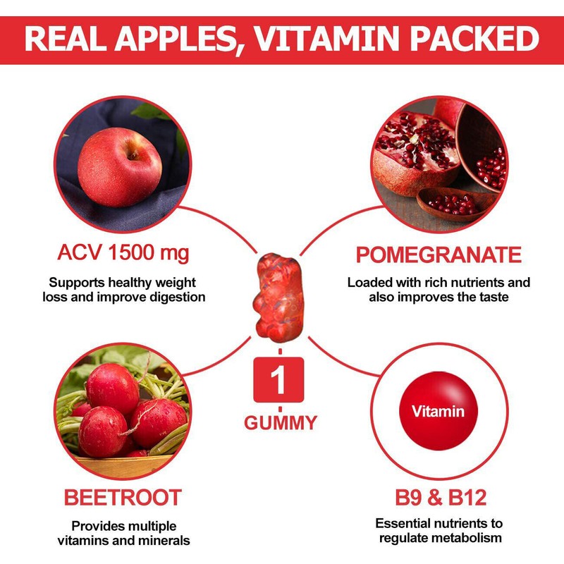 HempTotally Apple Cider Vinegar Gummies with Mother for Weight, Detox