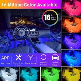 CHEELOM Tira LED Luces Interiores del automóvil, 4 Unidades 72 ledes, Resistente al Agua, con App y Control de Control Remoto, Modo de Bricolaje y sincronización de música Debajo DC 12V