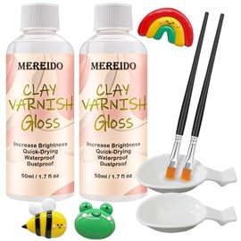 Air Dry Clay Varnish Set with 2 Brushes and 2 Dishes, 50ML x 2 Acrylic Glaze, Clear Clay Glaze Used to Prevent Clay Cracking, Scratches, and Wear, Having a Gloss Glaze Effect (Gloss)