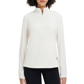 baleaf Women's Thermal Quarter Zip Pullover Polar Fleece Long Sleeve Hiking Running Warm Tops Cold Weather Gear with Zipper Pockets Star White M