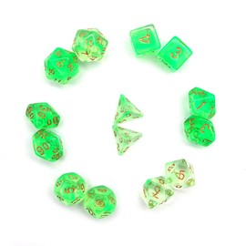 DollaTek Transparent Polyhedral Dice Set Table Games Dice 2 Sets Dice 2 x 7 (14 Pieces) Dice Series D20 D12 D10 D8 D6 D4 DND Dice DND RPG MTG Double Colour One Piece (Green)