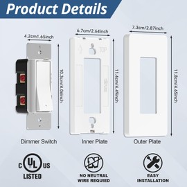 ThunderWay Digital Dimmer Light Switch, Single Pole/3-Way LED Slide Dimmer, for 300W Dimmable LED/CFL Lights and 700W Incandescent/Halogen, Wall Plate Included, 1 Pack, White