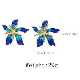 Boho Big Flower Studs Earrings for Women,Cute Gold Statement Dangle Earrings Unique Large Floral Drop Earrings,Fashion Party Prom Jewelry Gifts (Blue)