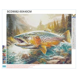 DIY 5D Diamond Art Painting Kits for Adults Colorful Rainbow Trout Diamond Art Easy for Beginner Round Full Drill Cross Stitch Mosaic Gems Craft for Home Decoration Festival Gift 40x50