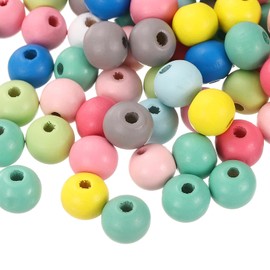 sourcing map 100Pcs 12mm Colored Natural Wood Beads, Large Hole Round Colorful Wooden Spacer Beads for DIY Crafting, Jewelry Making Bracelets (Assorted Color)