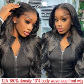 RAGMZZE body wave lace front wigs human hair pre plucked 180% density 13 * 4 HD lace front human hair wigs for women body wave frontal wigs with baby hair natural black 20 inch