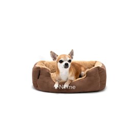 Dog Bed with Reversible Cushion (S) 50 x 37 cm, Beige/Brown (with Name Print)