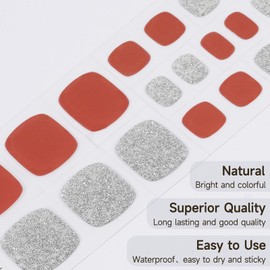 DUKASOU Semi Cured Gel Pedicure Strips, (Burgundy red) 26 PCS Gel Nail Strips Works with Any UV Light, Salon Quality Gel Nail Stickers，Easy to Apply & Remove