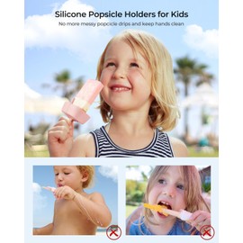 4Pack Drip-Free Silicone Popsicle Holders, AODISTUCE Popsicle Holder with Straw | with 2 Slots Fit Standard & Wide sized sticks Drip Free Popsicle Stick Holder Popsicle Drip Catcher