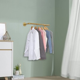 Industrial Pipe Clothing Rack, 40 Inch Wall Mounted Golden Clothes Hanger, Heavy Duty Metal Rod for Retail Display Laundry
