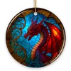 Fierce Dragon Stained Glass Style Ceramic Ornament, Unique Goth Tree