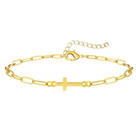 Poxtex Gold Cross Jesus Bracelet for Women Men, Gold Plated Waterproof Cross Paperclip Chain Bracelet Trendy, Christian Catholic Gifts for Men, Dainty Jewelry Gift for Women Men