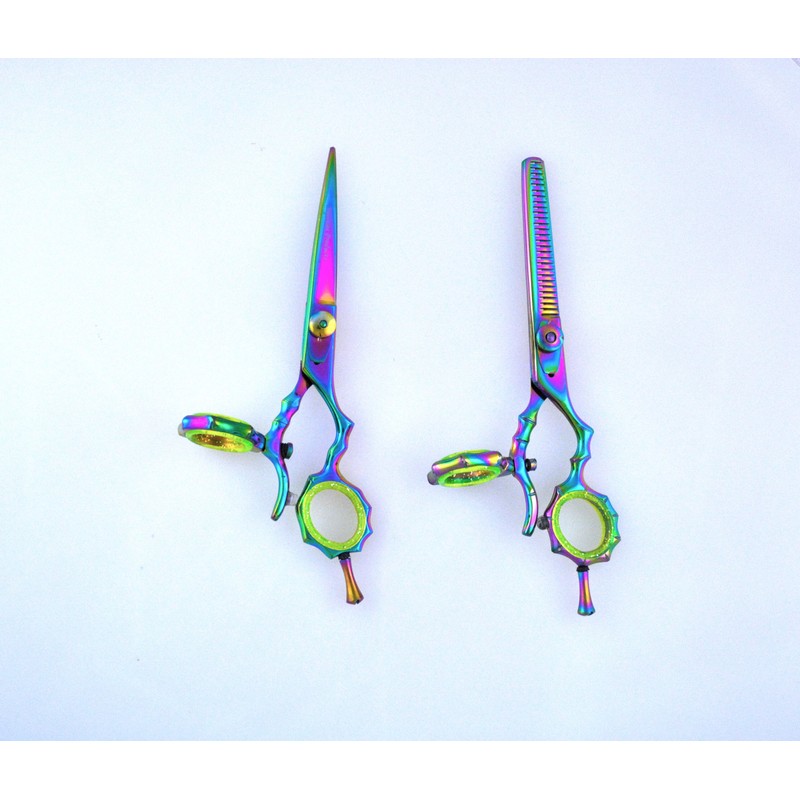 Supreme 5.5" Rainbow Titanium Swivel Thumb Hairdressing & Thinning Scissors
